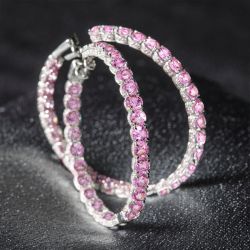 Classic Round Cut Pink Sapphire Hoop Earrings For Women