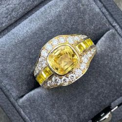 Golden Cushion Cut Yellow Sapphire Engagement Ring For Men