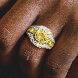 Golden Cushion Cut Yellow Sapphire Engagement Ring For Men