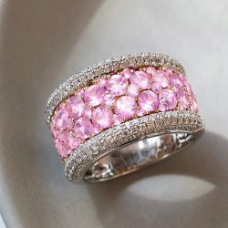Two Tone Round Cut Pink Sapphire Cigar Band For Women