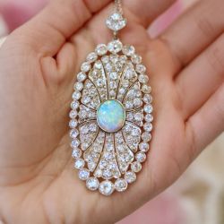 Milgrain Art Deco Oval Cut Opal Pendant Necklace For Women Wedding Jewelry