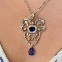 Pear & Oval Cut Blue Sapphire Pendant Necklace For Women Wedding Jewelry