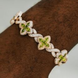 Golden Marquise Cut Peridot Sapphire Infinity Four-Leaf Clover Bracelet For Men