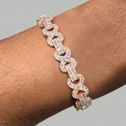 Rose Gold Knot Round Cut White Sapphire Tennis Bracelet For Men