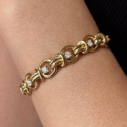 Golden Round Cut White Sapphire Bracelet For Women Wedding Jewelry  