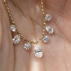 Golden Pear & Round Cut White Sapphire Seven Stone Pendant Necklace For Women
