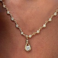 Round Cut White Sapphire Scalloped Necklace Tennis Necklace For Women