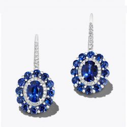 Halo Flower Round Cut Blue Sapphire Drop Earrings For Women Wedding Jewelry 
