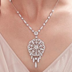 Round Cut White Sapphire Pendant Necklace For Women  
