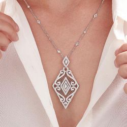 Lozenge Shape Round Cut White Sapphire Pendant Necklace For Women  