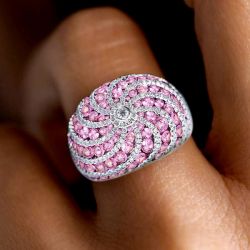 Round Cut Pink Sapphire Wedding Band For Women Wedding Jewelry