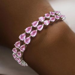 Fashion Two Row Pear Cut Pink Sapphire Bracelet For Women