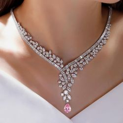 Pear Cut Pink Sapphire Necklace Wedding Necklace For Women Luxury Jewelry