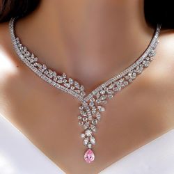Pear Cut Pink Sapphire Necklace Wedding Necklace For Women Luxury Jewelry