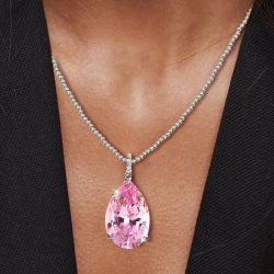 10.8 Ct Pear Cut Pink Sapphire Pendant Necklace For Women Wedding Jewelry