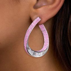 Round Cut Pink Sapphire Hoop Earrings For Women Wedding Jewelry