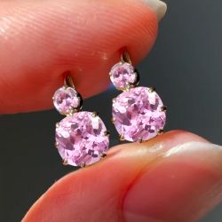 Gold Cushion Cut Pink Sapphire Earrings Drop Earrings For Women 