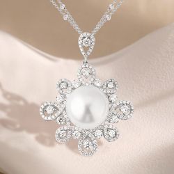 Round Pearl Two-Chain Pendant Necklace For Women Wedding Jewelry