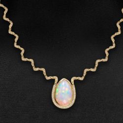 Bezel Golden Pear Cut Opal Necklace For Women Wedding Necklace 