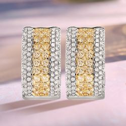 Two Tone Round Cut Yellow Sapphire Hoop Earrings For Women Wedding Jewelry