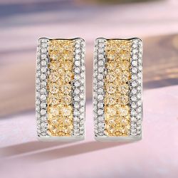 Two Tone Round Cut Yellow Sapphire Hoop Earrings For Women Wedding Jewelry