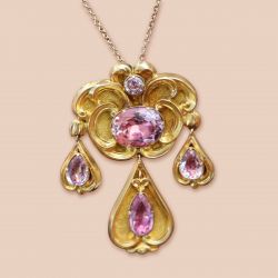 Golden Oval & Pear Cut Pink Sapphire Pendant Necklace For Women Wedding Jewelry  