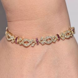 Milgrain Golden Art Deco Round Cut White Sapphire Bracelet For Women Wedding Jewelry