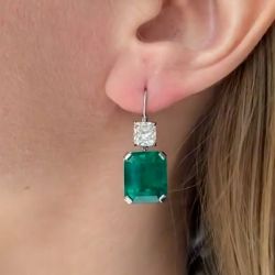 Emerald Cut Emerald Sapphire Drop Earrings For Women Wedding Jewelry 