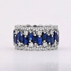 Baguette Cut Blue Sapphire Wedding Band For Women Wedding Jewelry