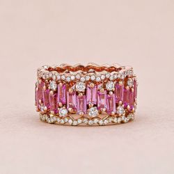 Rose Gold Baguette Cut Pink Sapphire Wedding Band For Women Wedding Jewelry