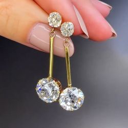 Golden Round Cut White Sapphire Earrings Drop Earrings For Women 