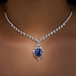 Cushion Cut Blue Sapphire Necklace For Women Wedding Jewelry 