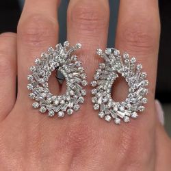 Round & Baguette Cut White Sapphire Hoop Earrings For Women Wedding Jewelry