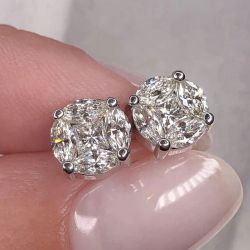 Halo Princess & Marquise Cut White Sapphire Stud Earrings For Women 