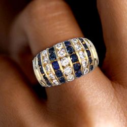 Dome Design Channel Set Round Cut Blue Sapphire Wedding Band For Women Wedding Jewelry 