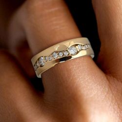 Eternity Golden Round Cut White Sapphire Wedding Band For Women Wedding Jewelry