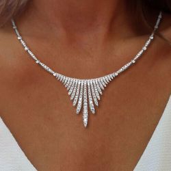 Round Cut White Sapphire Drop-Choker Necklace For Women Wedding Jewelry