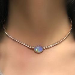 Bezel Rose Gold Oval Cut Opal Tennis Necklace For Women Wedding Jewelry