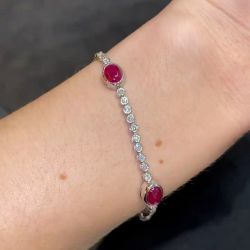 Classic Bezel Oval Cut Ruby Sapphire Tennis Bracelet For Women