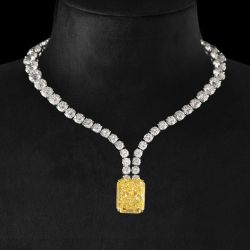 Two Tone Radiant Cut Yellow Sapphire Necklace For Women Wedding Jewelry