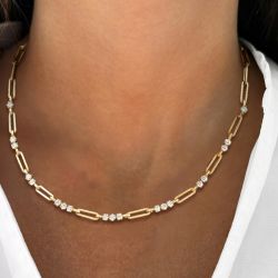 Golden Round Cut White Sapphire Paper Clip Necklace For Women Wedding Jewelry