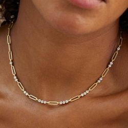 Golden Round Cut White Sapphire Paper Clip Necklace For Women Wedding Jewelry