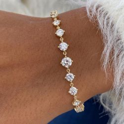 Golden Round Cut White Sapphire Tennis Bracelet For Women Wedding Jewelry