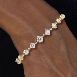 Golden Round Cut White Sapphire Tennis Bracelet For Women Wedding Jewelry