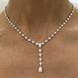 Lariat Design Round & Pear Cut White Sapphire Necklace For Women Wedding Jewelry