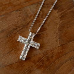 Classic Emerald Cut White Sapphire Pendant Necklace For Women