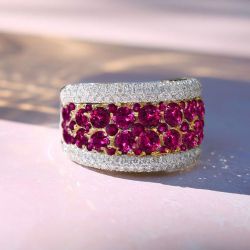 Two Tone Round Cut Ruby Sapphire Cigar Band For Women Wedding Jewelry