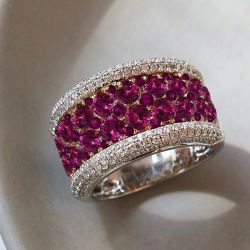Two Tone Round Cut Ruby Sapphire Cigar Band For Women Wedding Jewelry