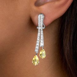 Stunning Pear Cut Yellow Sapphire Drop Earrings For Women Wedding Jewelry