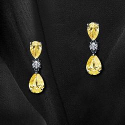 Classic Pear Cut Yellow Sapphire Drop Earrings For Women Wedding Jewelry 